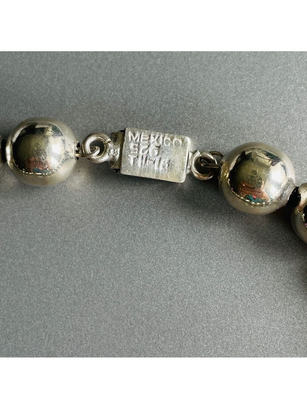 Vintage Taxco Mexico Sterling Silver Ball Beaded Necklace Signed HEAVY! - Picture 5 of 8